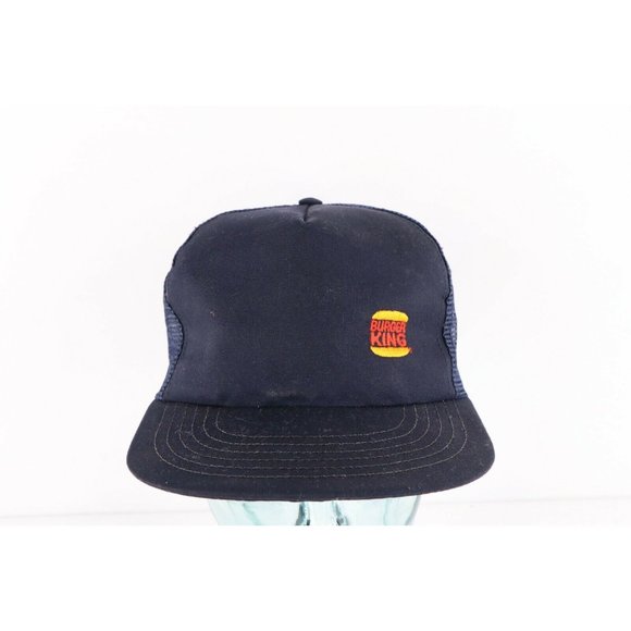 Vintage Other - Vintage 90s Burger King Spell Out Mesh Trucker Hat Cap Snapback Navy Blue USA